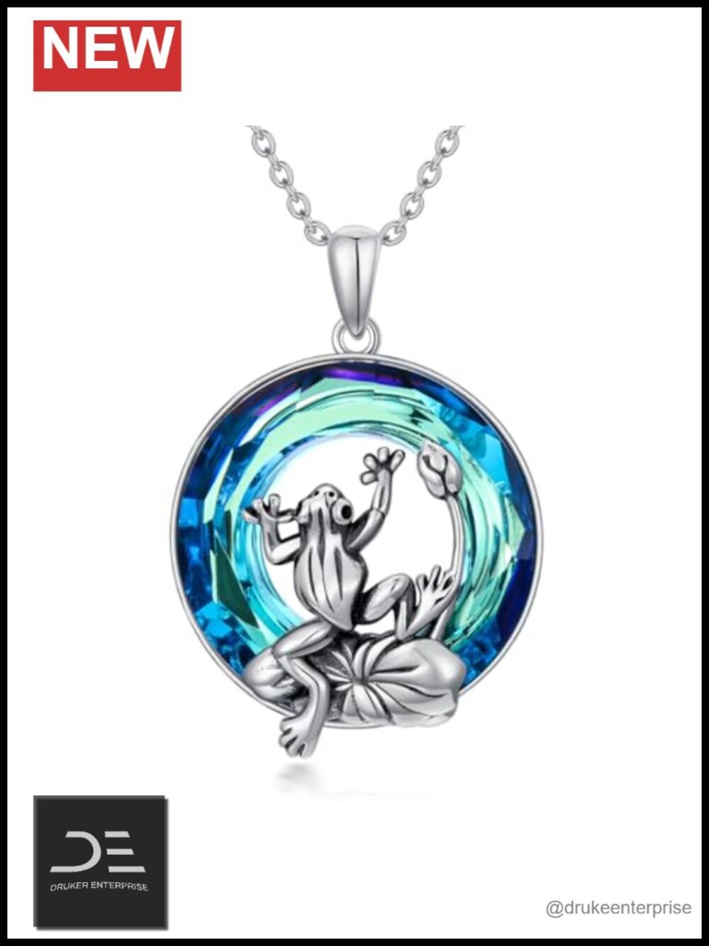 925 Sterling Silver Frog Pendant Necklace Women Round Amethyst Luck Animal